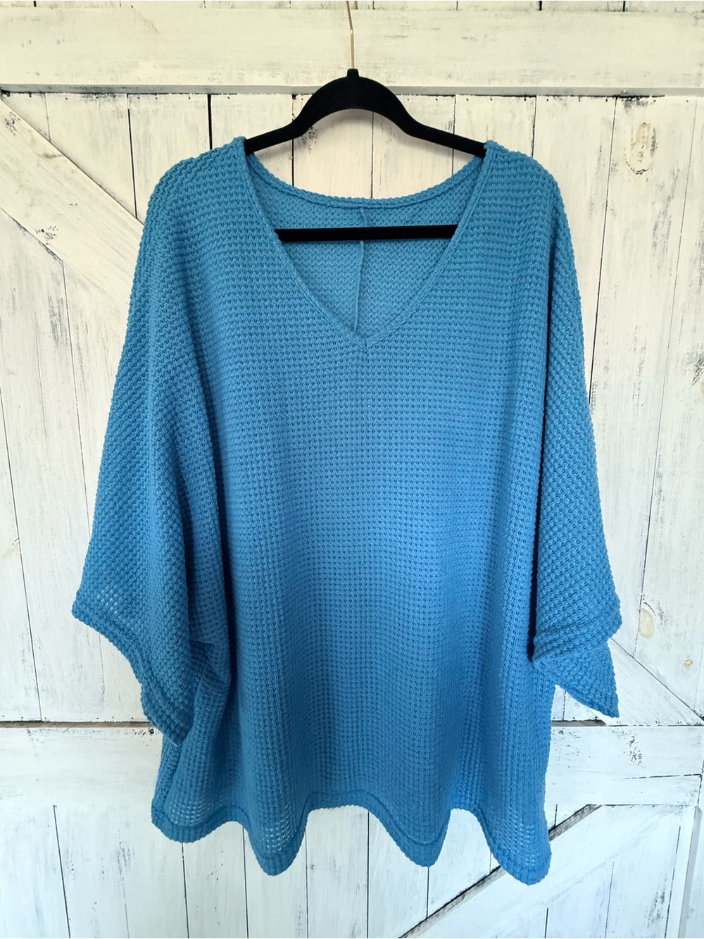 Curve Bright Blue Waffle Knit Poncho